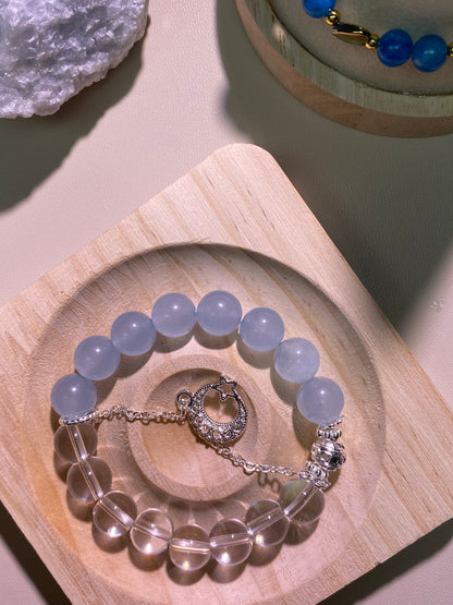 [Custom] Aquamarine & Clear Quartz Bracelet in Silver Hardware